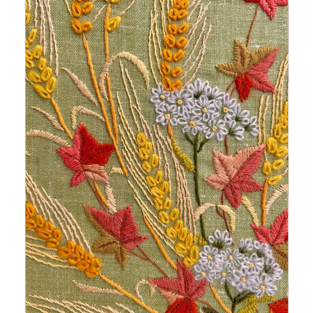 Vintage Leewards Kit Embroidered Crewel Wheat Floral Art Hand Made Green - Picture 6 of 9